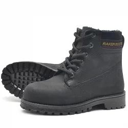 Rakerplus Hakiki Deri Siyah Nubuk Fermuarlı Kışlık Çocuk Bot