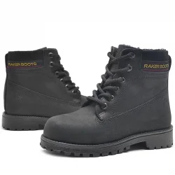 Rakerplus Hakiki Deri Siyah Nubuk Fermuarlı Kışlık Çocuk Bot
