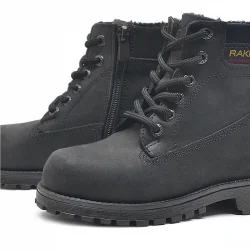 Rakerplus Hakiki Deri Siyah Nubuk Fermuarlı Kışlık Çocuk Bot