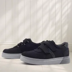 Rakerplus Hakiki Deri Siyah Nubuk Gri Cırtlı Erkek Çocuk Sneaker
