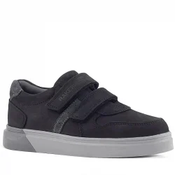 Rakerplus Hakiki Deri Siyah Nubuk Gri Cırtlı Erkek Çocuk Sneaker
