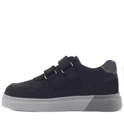 Rakerplus Hakiki Deri Siyah Nubuk Gri Cırtlı Erkek Çocuk Sneaker