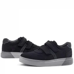 Rakerplus Hakiki Deri Siyah Nubuk Gri Cırtlı Erkek Çocuk Sneaker