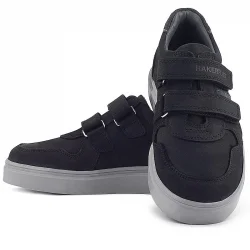 Rakerplus Hakiki Deri Siyah Nubuk Gri Cırtlı Erkek Çocuk Sneaker