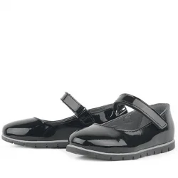 Rakerplus Hakiki Deri Siyah Rugan Kız Çocuk Babet