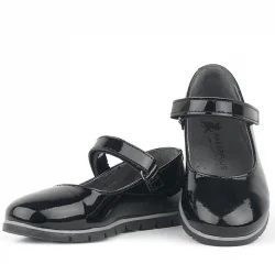 Rakerplus Hakiki Deri Siyah Rugan Kız Çocuk Babet