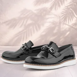 Rakerplus Hakiki Deri Siyah Rugan Loafer Çocuk Klasik Ayakkabı