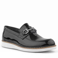 Rakerplus Hakiki Deri Siyah Rugan Loafer Çocuk Klasik Ayakkabı