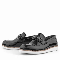 Rakerplus Hakiki Deri Siyah Rugan Loafer Çocuk Klasik Ayakkabı