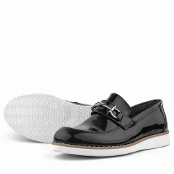 Rakerplus Hakiki Deri Siyah Rugan Loafer Çocuk Klasik Ayakkabı