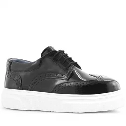 Rakerplus Hakiki Deri Siyah Rugan Oxford Çocuk Klasik Ayakkabı