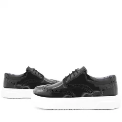 Rakerplus Hakiki Deri Siyah Rugan Oxford Çocuk Klasik Ayakkabı