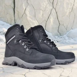 Rakerplus Hakiki Deri Siyah Süet Bağcıklı Fermuarlı Trekking Çocuk Bot