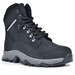 Rakerplus Hakiki Deri Siyah Süet Bağcıklı Fermuarlı Trekking Çocuk Bot