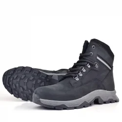 Rakerplus Hakiki Deri Siyah Süet Bağcıklı Fermuarlı Trekking Çocuk Bot