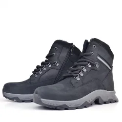 Rakerplus Hakiki Deri Siyah Süet Bağcıklı Fermuarlı Trekking Çocuk Bot