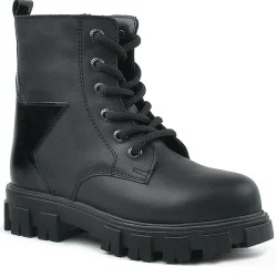 Rakerplus Hakiki Deri Siyah Yıldız Detaylı Kız Çocuk Bot