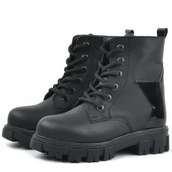 Rakerplus Hakiki Deri Siyah Yıldız Detaylı Kız Çocuk Bot