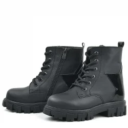 Rakerplus Hakiki Deri Siyah Yıldız Detaylı Kız Çocuk Bot