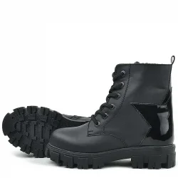 Rakerplus Hakiki Deri Siyah Yıldız Detaylı Kız Çocuk Bot