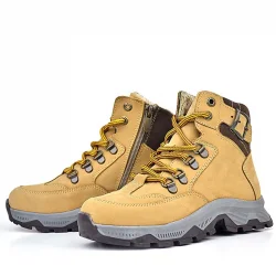 Rakerplus Hakiki Deri Taba Bağcıklı Fermuarlı Trekking Çocuk Bot