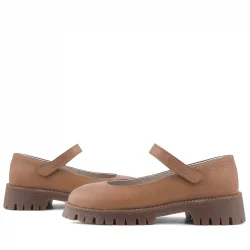 Rakerplus Hakiki Deri Taba Cırtlı Kalın Tabanlı Kız Çocuk Okul Ayakkabısı