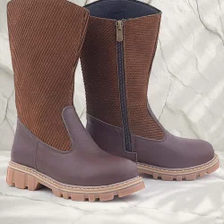 Rakerplus Hakiki Deri Taba Kahve Fermuarlı Uzun Kız Çocuk Çizme