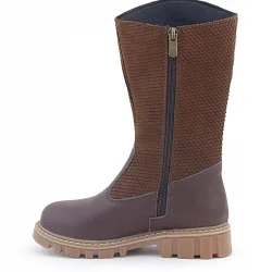 Rakerplus Hakiki Deri Taba Kahve Fermuarlı Uzun Kız Çocuk Çizme