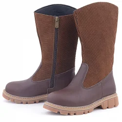 Rakerplus Hakiki Deri Taba Kahve Fermuarlı Uzun Kız Çocuk Çizme