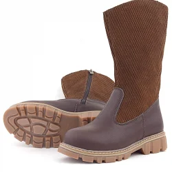 Rakerplus Hakiki Deri Taba Kahve Fermuarlı Uzun Kız Çocuk Çizme