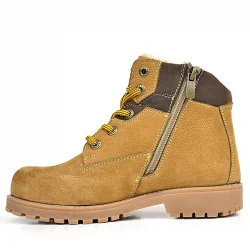 Rakerplus Hakiki Deri Taba Kahverengi Bağcıklı Fermuarlı Kışlık Çocuk Bot