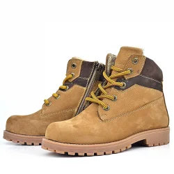 Rakerplus Hakiki Deri Taba Kahverengi Bağcıklı Fermuarlı Kışlık Çocuk Bot