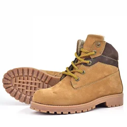 Rakerplus Hakiki Deri Taba Kahverengi Bağcıklı Fermuarlı Kışlık Çocuk Bot