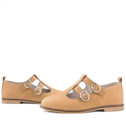 Rakerplus Hakiki Deri Taba Tokalı Kız Çocuk T-Bar Babet Ayakkabı