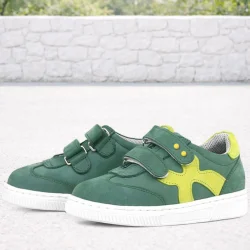 Rakerplus Hakiki Deri Yeşil Cırtlı Metal Detaylı Çocuk Spor Ayakkabı