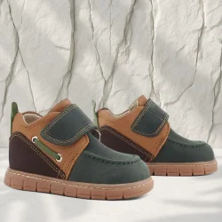 Rakerplus Hakiki Deri Yeşil Kahve Cırt Cırtlı Bebek Bot