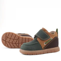 Rakerplus Hakiki Deri Yeşil Kahve Cırt Cırtlı Bebek Bot