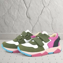 Rakerplus Hakiki Deri Yeşil Pembe Çocuk Sneakers Spor Ayakkabı