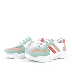 Rakerplus Hakiki Deri Yeşil Pembe Kız Çocuk Sneakers Ayakkabı