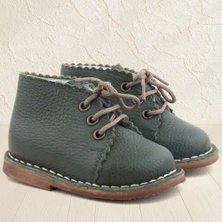 Rakerplus Handmade Hakiki Deri Haki Yeşil Bağcıklı Bebek Bot