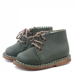 Rakerplus Handmade Hakiki Deri Haki Yeşil Bağcıklı Bebek Bot