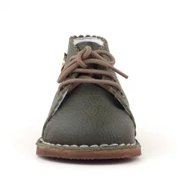 Rakerplus Handmade Hakiki Deri Haki Yeşil Çiçekli Bağcıklı Bebek Bot