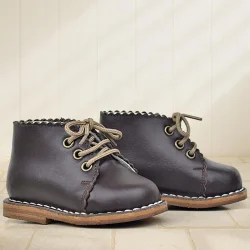 Rakerplus Handmade Hakiki Deri Kahverengi Bağcıklı Kız Bebek Bot