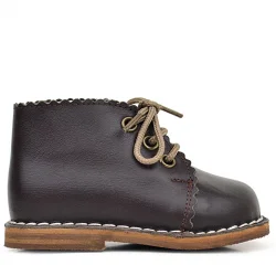 Rakerplus Handmade Hakiki Deri Kahverengi Bağcıklı Kız Bebek Bot