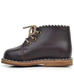 Rakerplus Handmade Hakiki Deri Kahverengi Bağcıklı Kız Bebek Bot