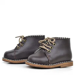 Rakerplus Handmade Hakiki Deri Kahverengi Bağcıklı Kız Bebek Bot