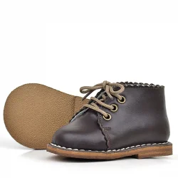 Rakerplus Handmade Hakiki Deri Kahverengi Bağcıklı Kız Bebek Bot