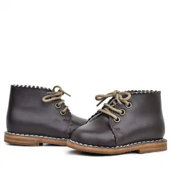 Rakerplus Handmade Hakiki Deri Kahverengi Bağcıklı Kız Bebek Bot