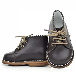 Rakerplus Handmade Hakiki Deri Kahverengi Bağcıklı Kız Bebek Bot