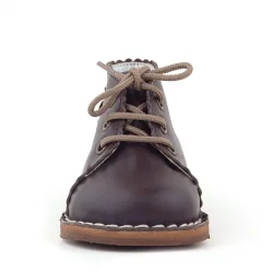 Rakerplus Handmade Hakiki Deri Kahverengi Çiçek Detaylı Bağcıklı Bebek Bot